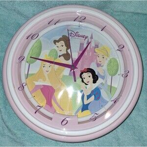 Disney Princess Neon Wall Clock Pink Glow Box 2005 Cinderella Snow White Belle..